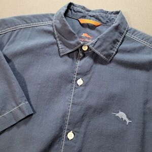 Tommy Bahama Men Short Sleeve Button Down Shirt Large Blue Island Casual